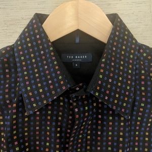 Ted Baker dress shirt, black w/multi-color Size. 5